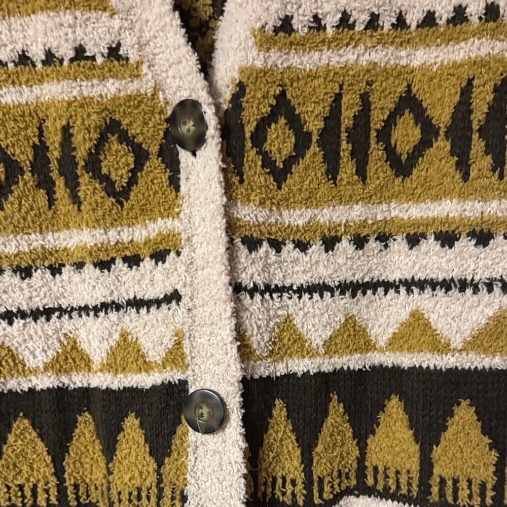 Frye-M-Black and Brown Cardigan Sweater V-Neck Nordic Pattern. - Picture 4 of 7